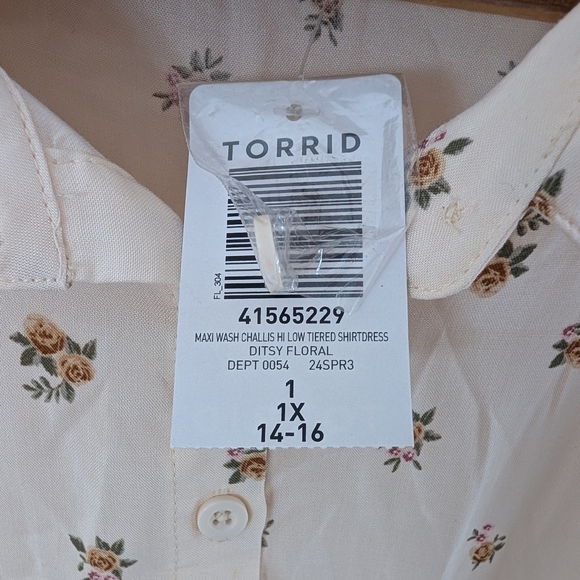 Torrid Dress Women's 1X White Cream Floral Shirtdress Maxi Challis Hi Low Tier - Picture 5 of 8